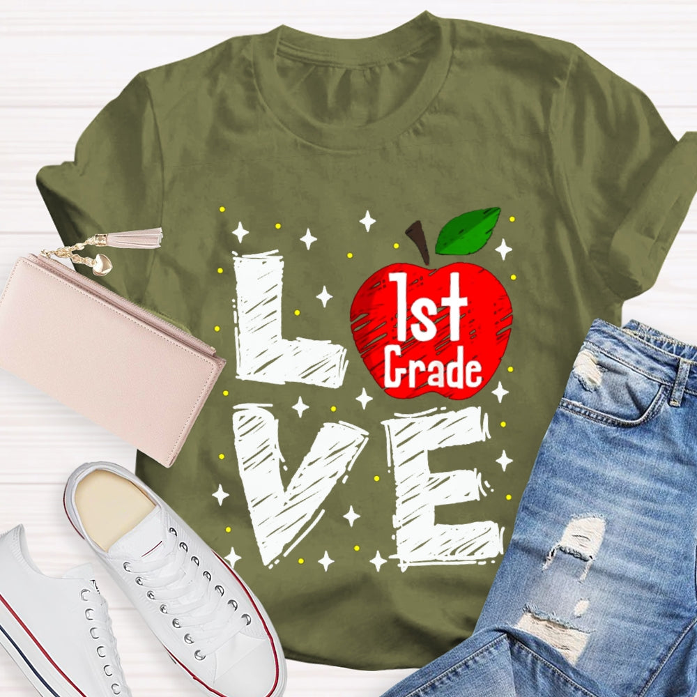 Personalized Grade Love Is For First Grade Apple T-shirt