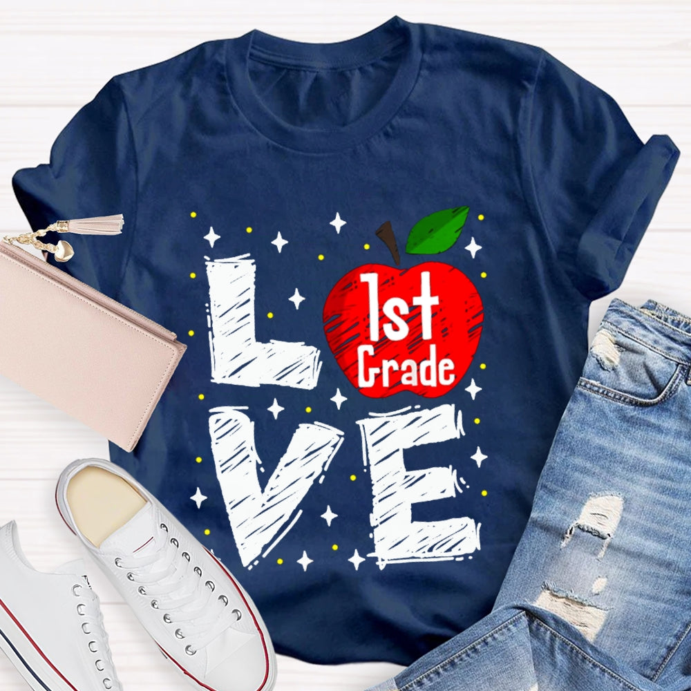 Personalized Grade Love Is For First Grade Apple T-shirt