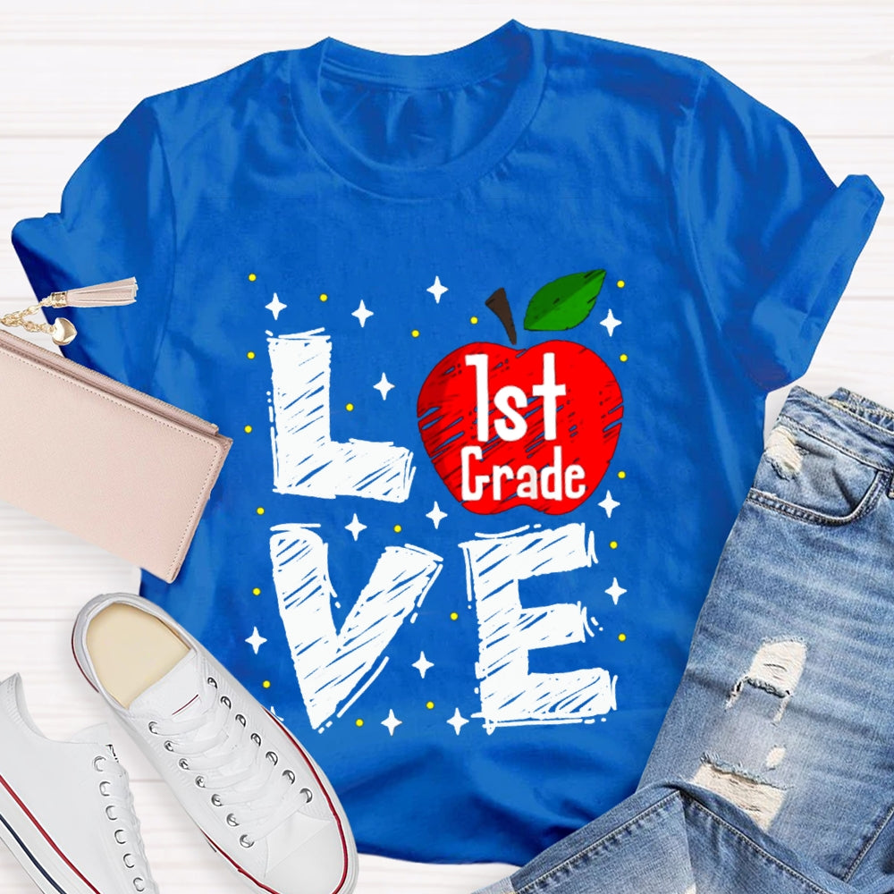 Personalized Grade Love Is For First Grade Apple T-shirt