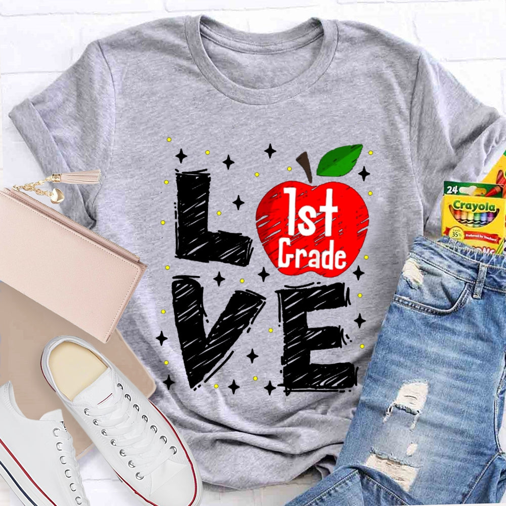 Personalized Grade Love Is For First Grade Apple T-shirt
