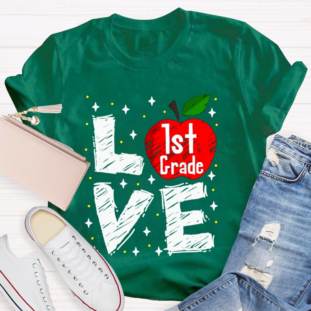 Personalized Grade Love Is For First Grade Apple T-shirt