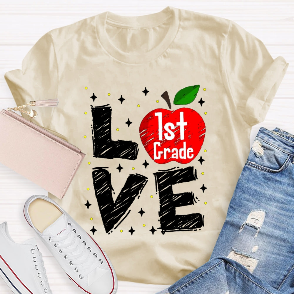 Personalized Grade Love Is For First Grade Apple T-shirt