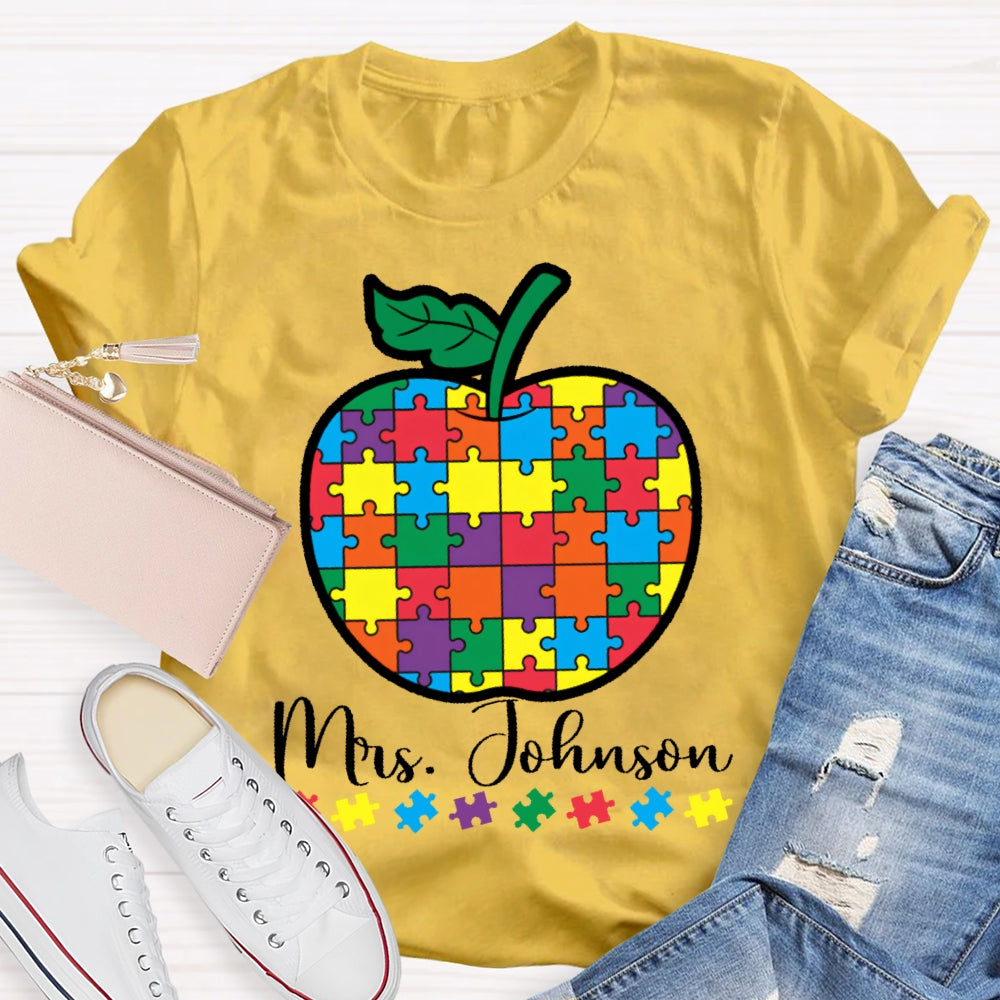 Personalized Name Special Education Puzzle Apple T-shirt