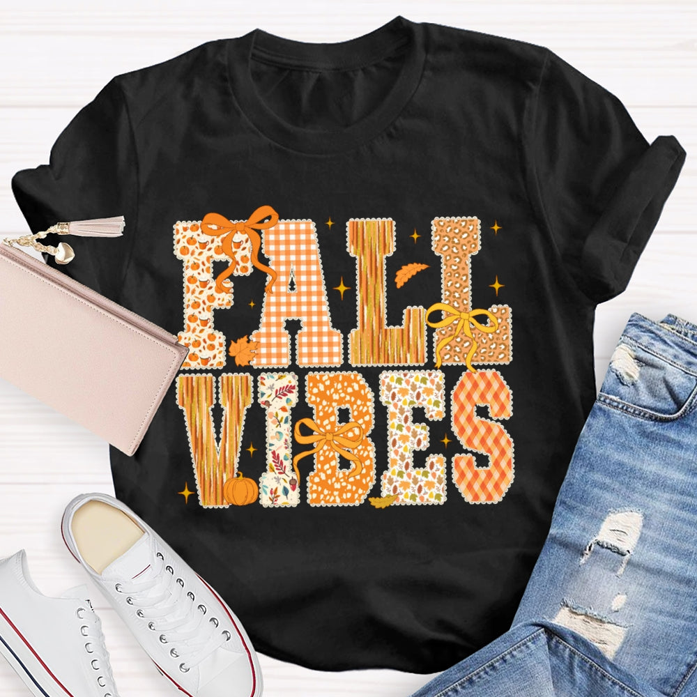 Fall Vibes Pumpkin Font And Bow Halloween T-shirt