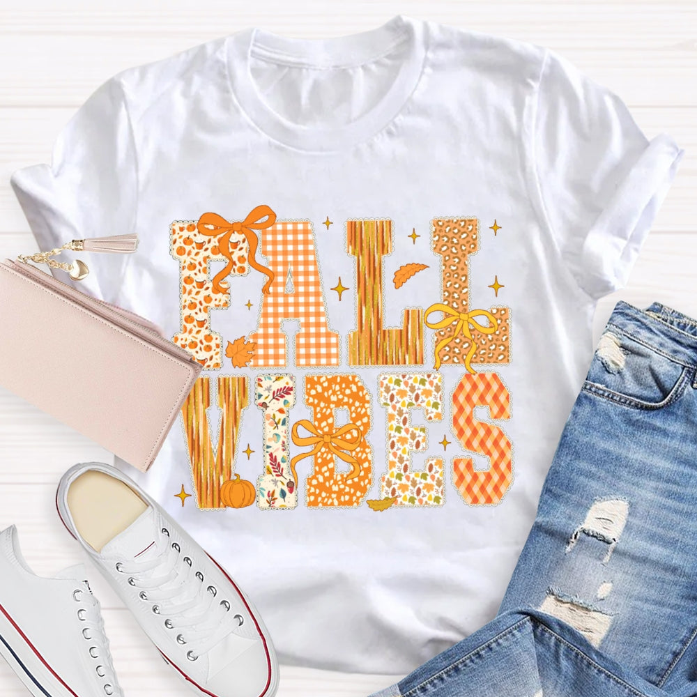 Fall Vibes Pumpkin Font And Bow Halloween T-shirt