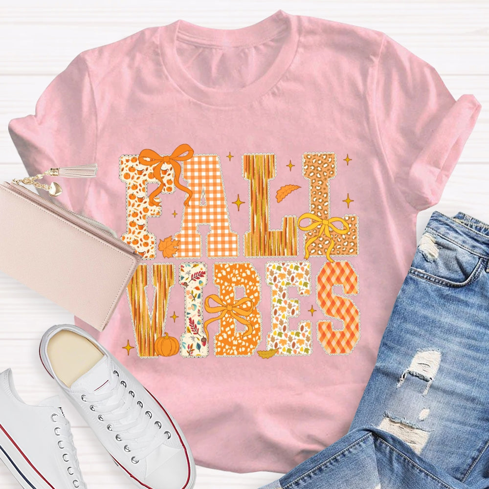 Fall Vibes Pumpkin Font And Bow Halloween T-shirt