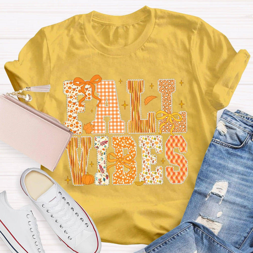Fall Vibes Pumpkin Font And Bow Halloween T-shirt
