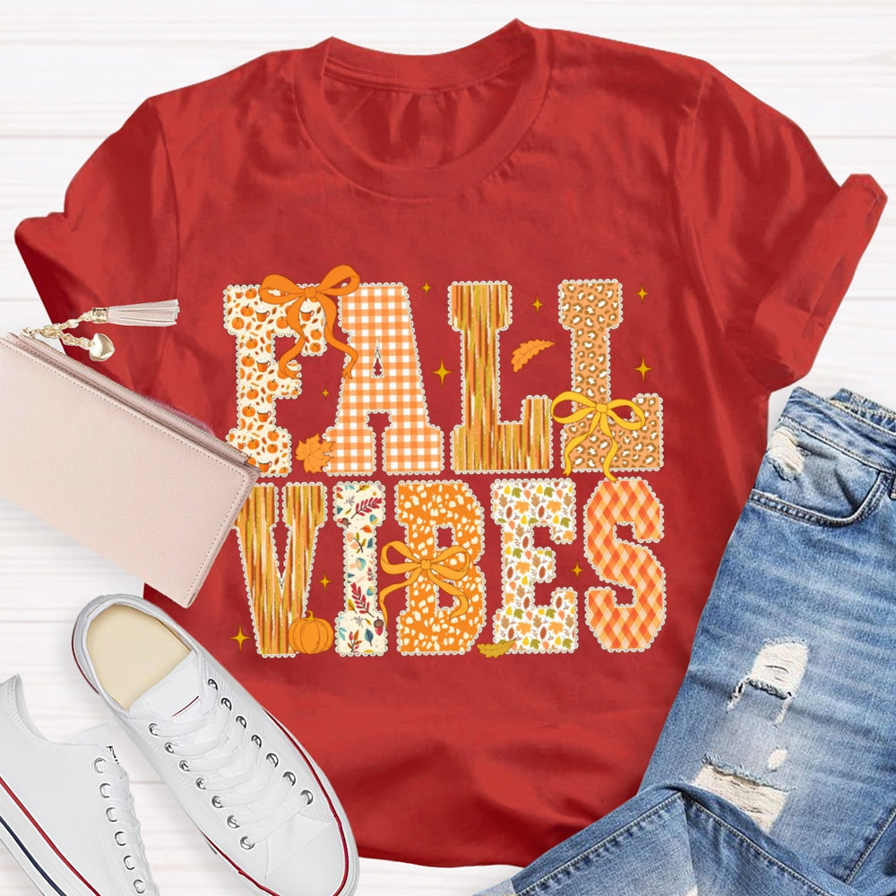 Fall Vibes Pumpkin Font And Bow Halloween T-shirt