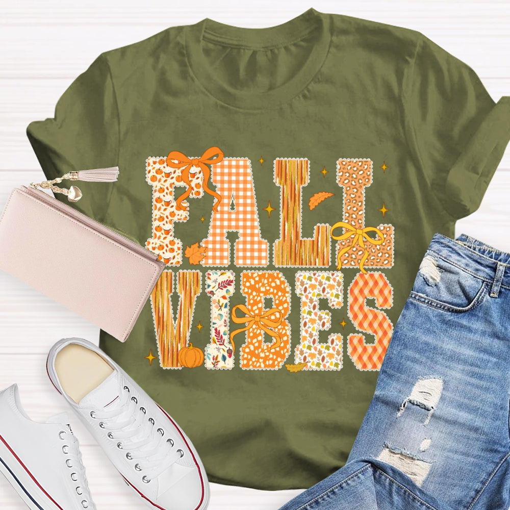 Fall Vibes Pumpkin Font And Bow Halloween T-shirt