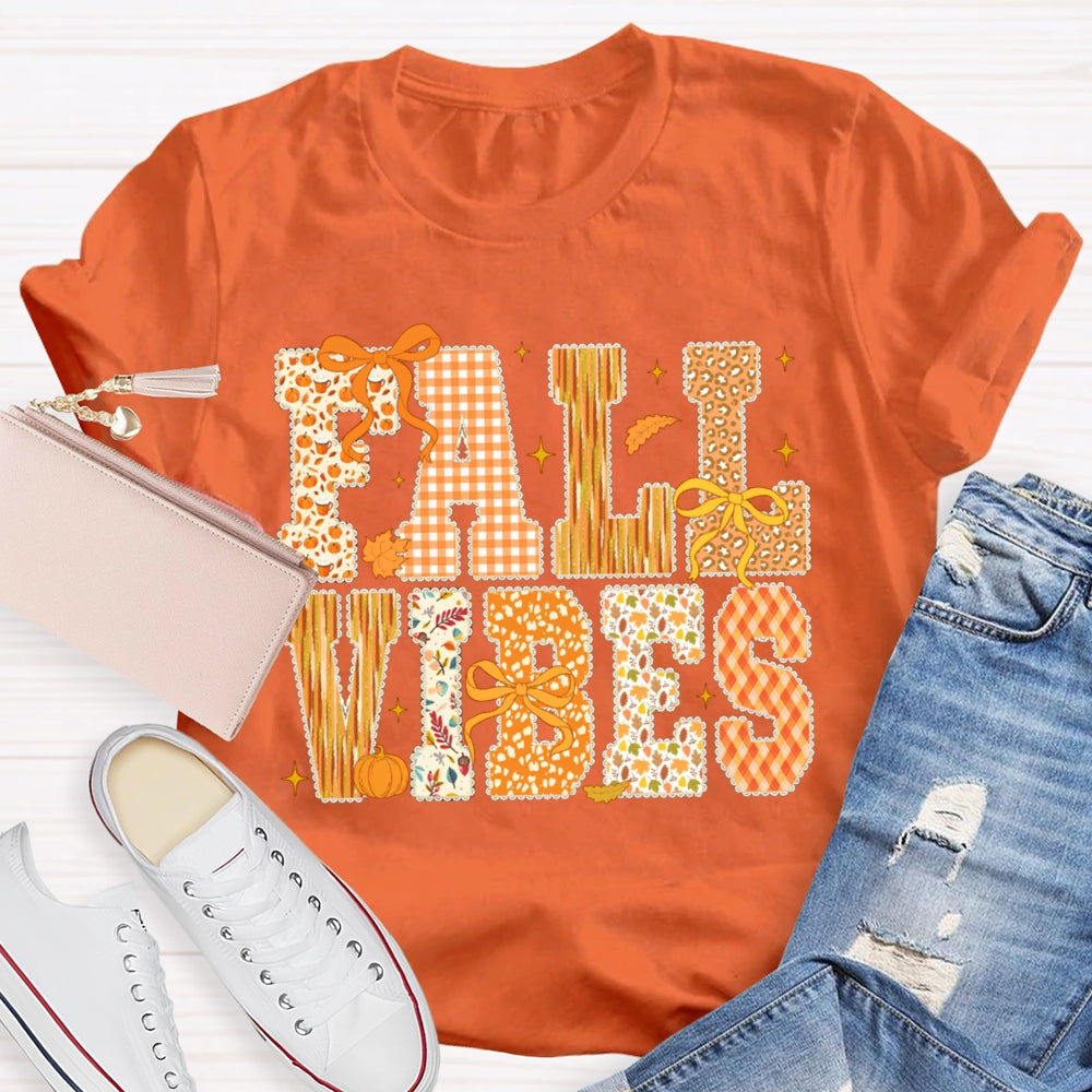 Fall Vibes Pumpkin Font And Bow Halloween T-shirt