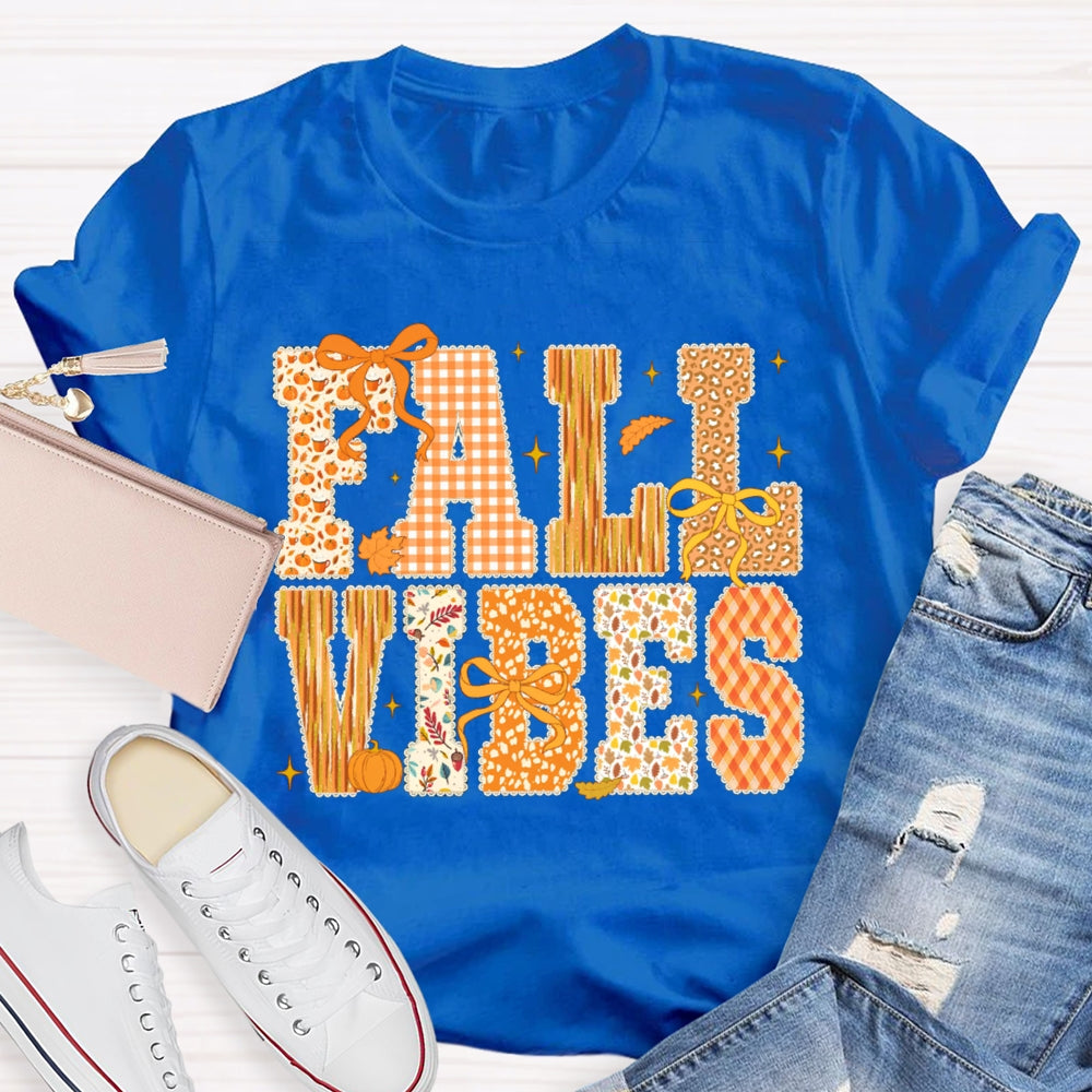 Fall Vibes Pumpkin Font And Bow Halloween T-shirt