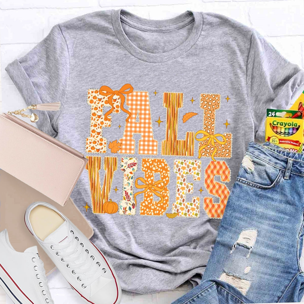 Fall Vibes Pumpkin Font And Bow Halloween T-shirt