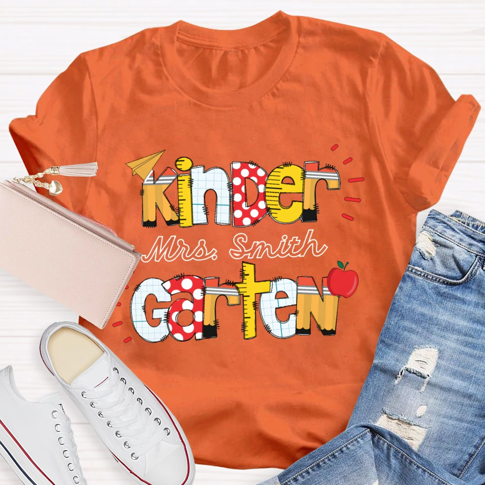 Personalized Name And Name Kindergarten Colorful Fonts T-shirt