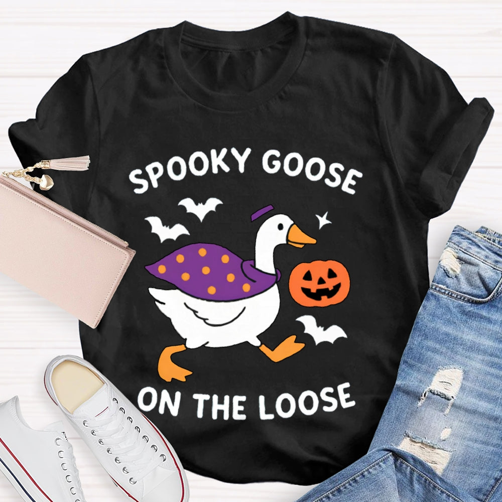 Spooky Goose On The Loose Funny Halloween T-shirt