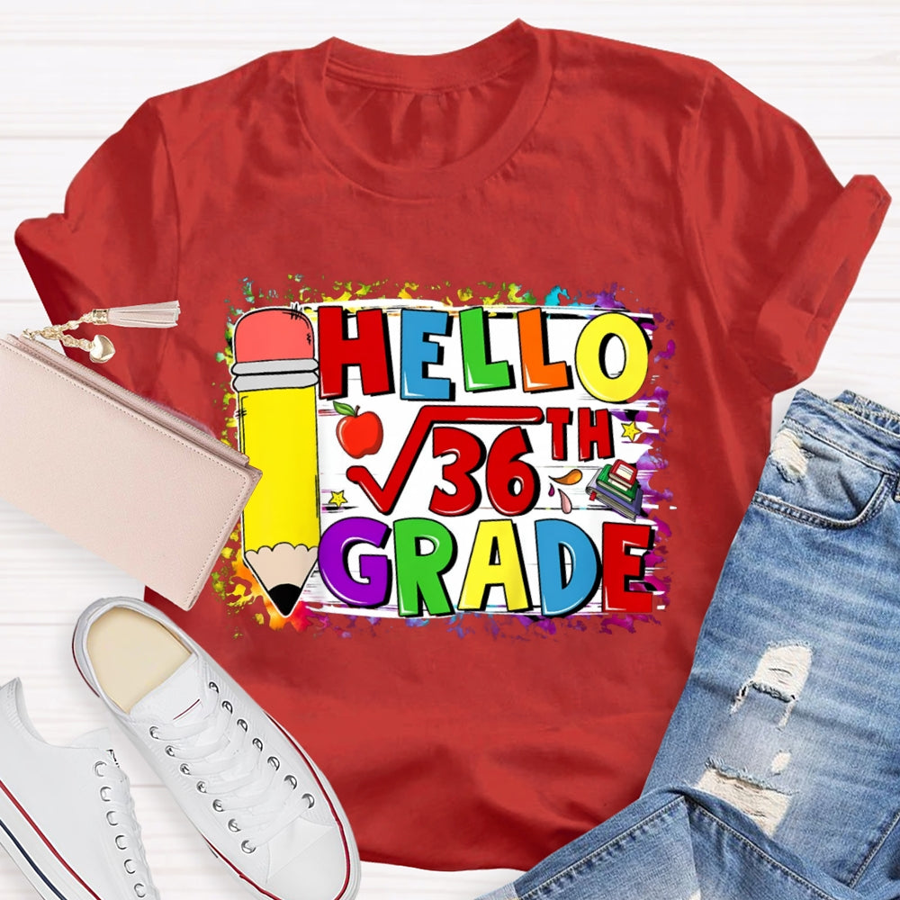 Personalized Name Hello Math Yellow Pencil And Tie-Dye Strokes Math Teacher T-Shirt