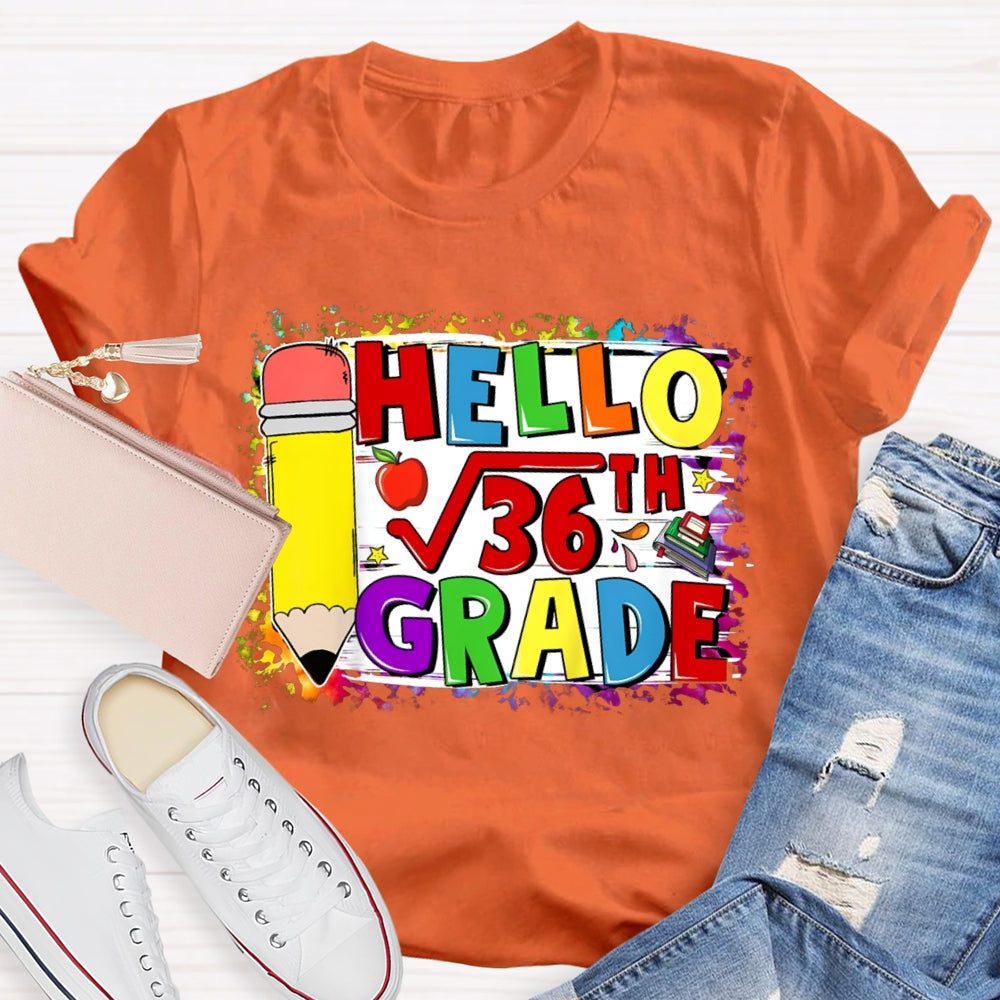 Personalized Name Hello Math Yellow Pencil And Tie-Dye Strokes Math Teacher T-Shirt