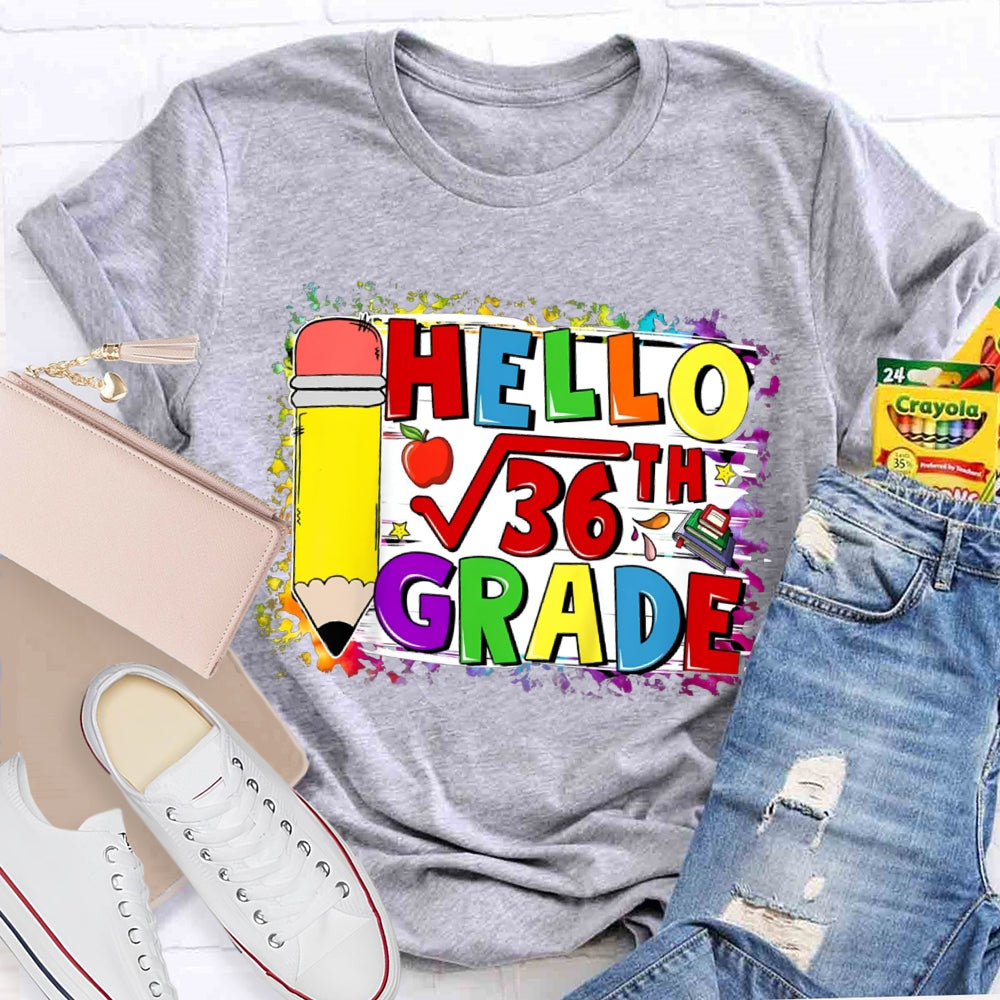 Personalized Name Hello Math Yellow Pencil And Tie-Dye Strokes Math Teacher T-Shirt