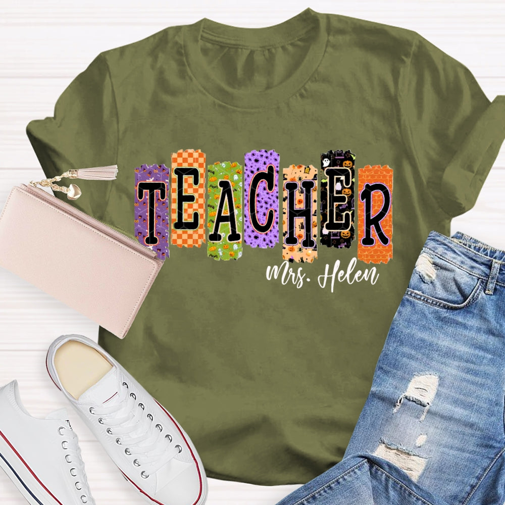 Personalized Name Teacher Halloween Puzzle Grid Funny Halloween T-shirt