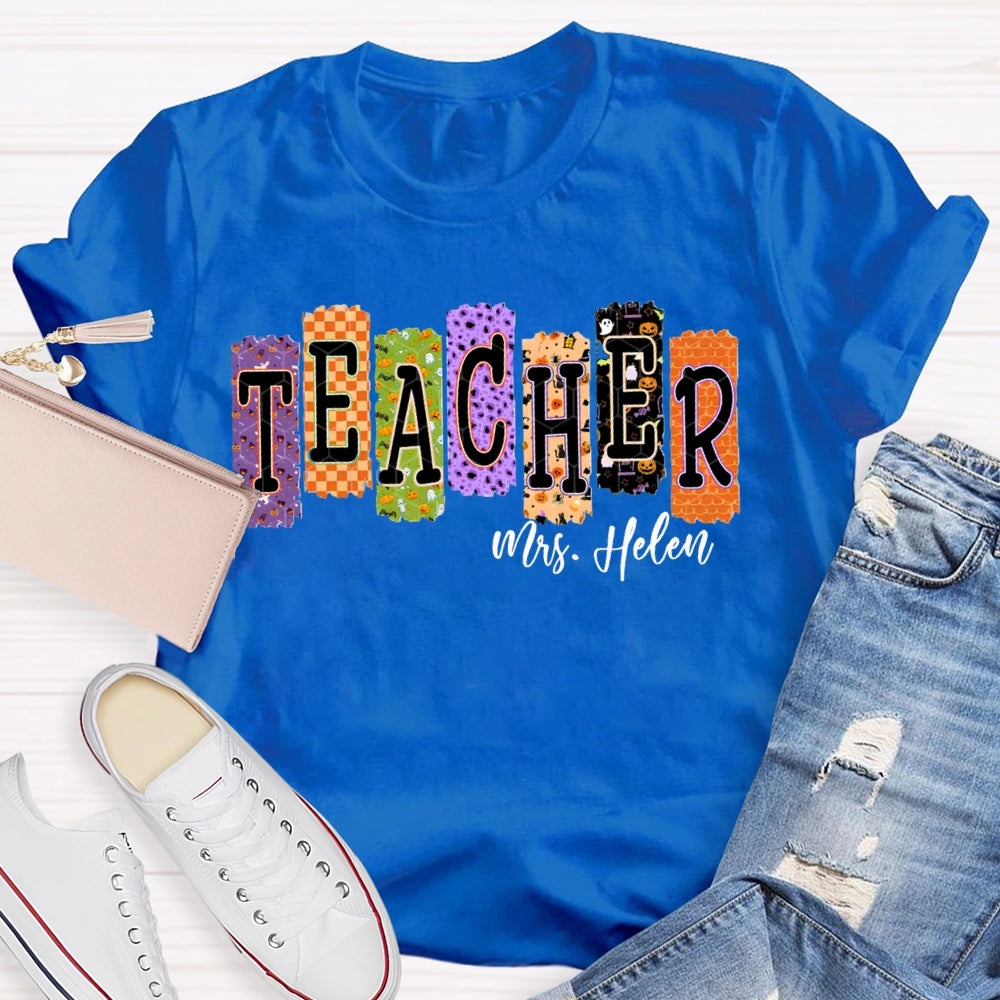 Personalized Name Teacher Halloween Puzzle Grid Funny Halloween T-shirt