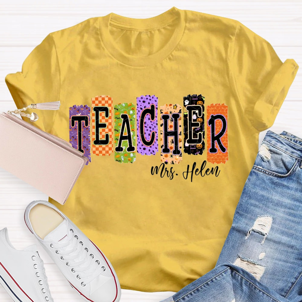 Personalized Name Teacher Halloween Puzzle Grid Funny Halloween T-shirt