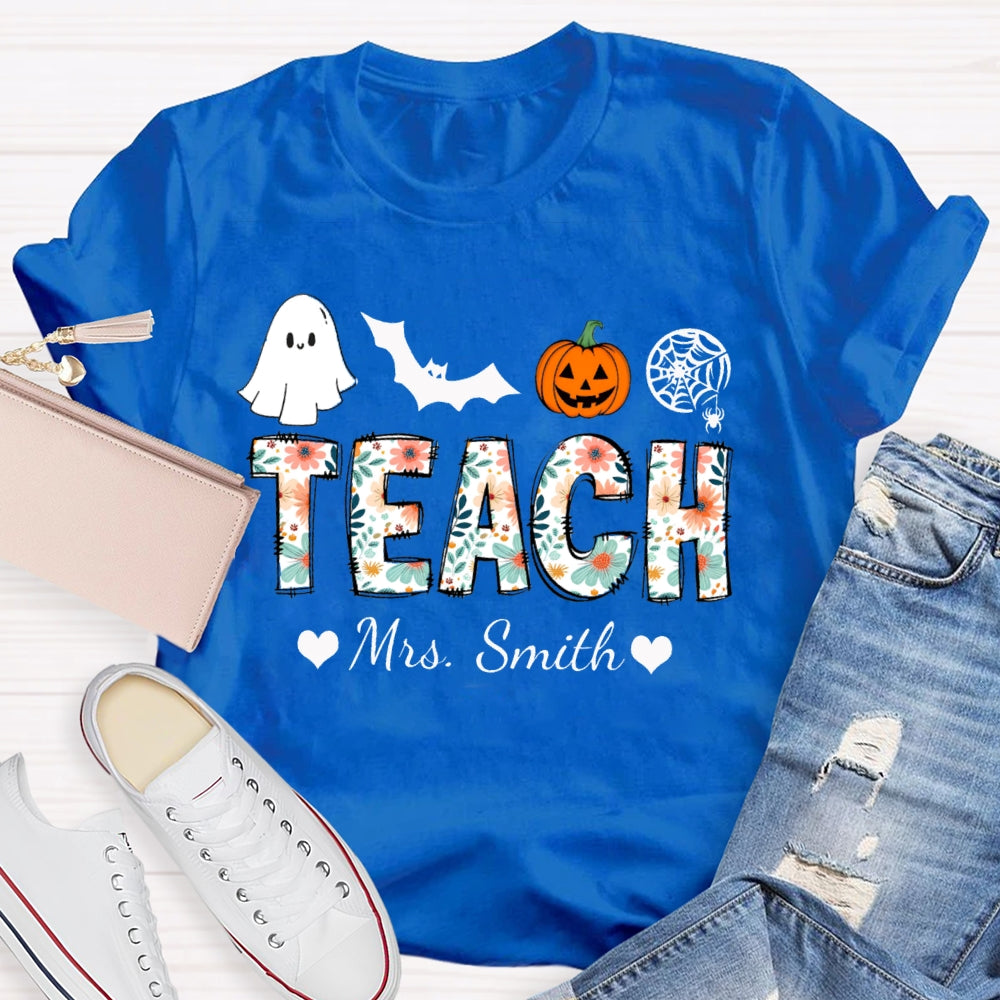 Personalized Name Teach Colorful Printed Fonts Funny Halloween T-shirt