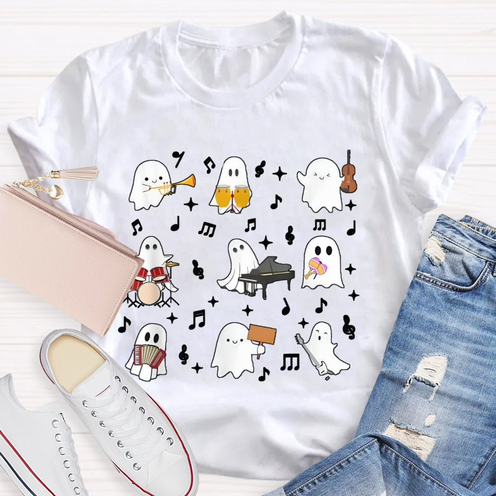 A Group Of Cute Little Ghosts Are Playing Music Funny Halloween T-shirt