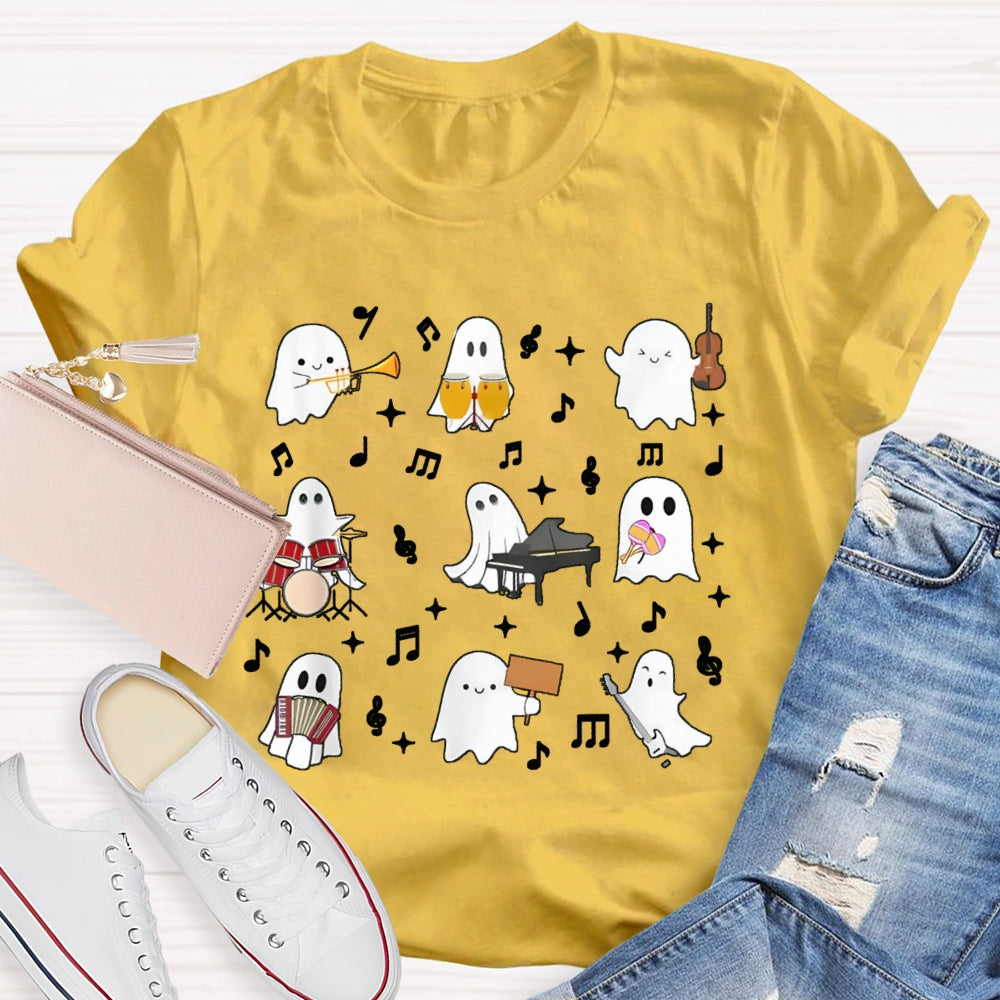 A Group Of Cute Little Ghosts Are Playing Music Funny Halloween T-shirt