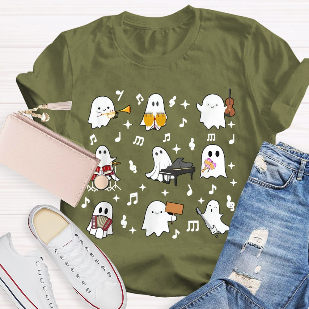 A Group Of Cute Little Ghosts Are Playing Music Funny Halloween T-shirt