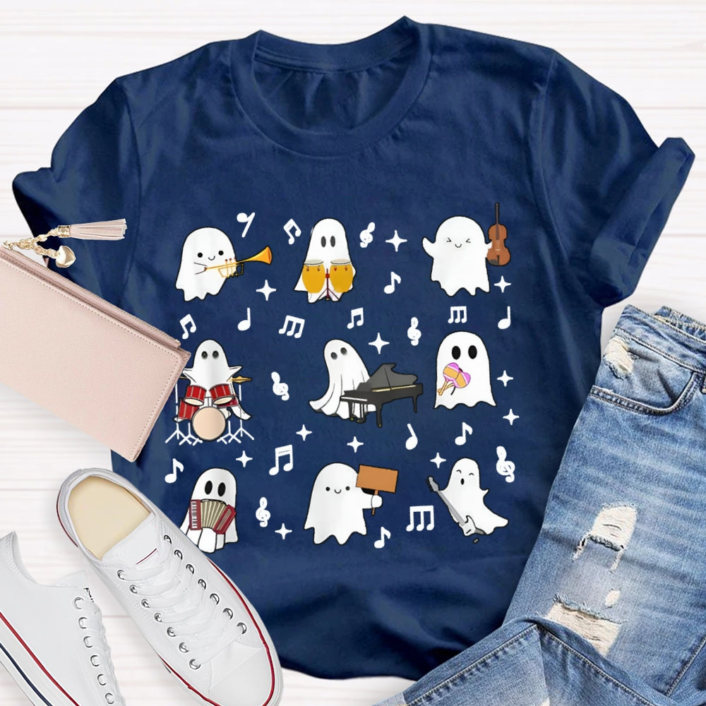 A Group Of Cute Little Ghosts Are Playing Music Funny Halloween T-shirt