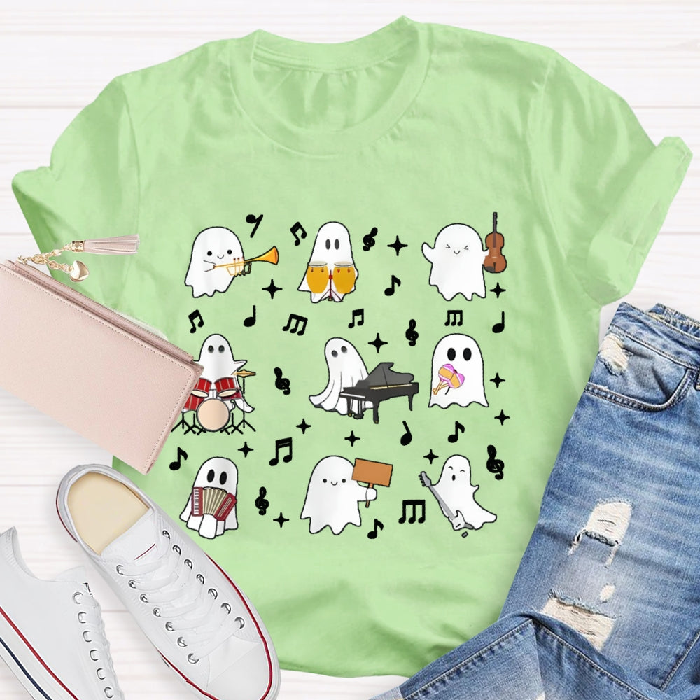 A Group Of Cute Little Ghosts Are Playing Music Funny Halloween T-shirt
