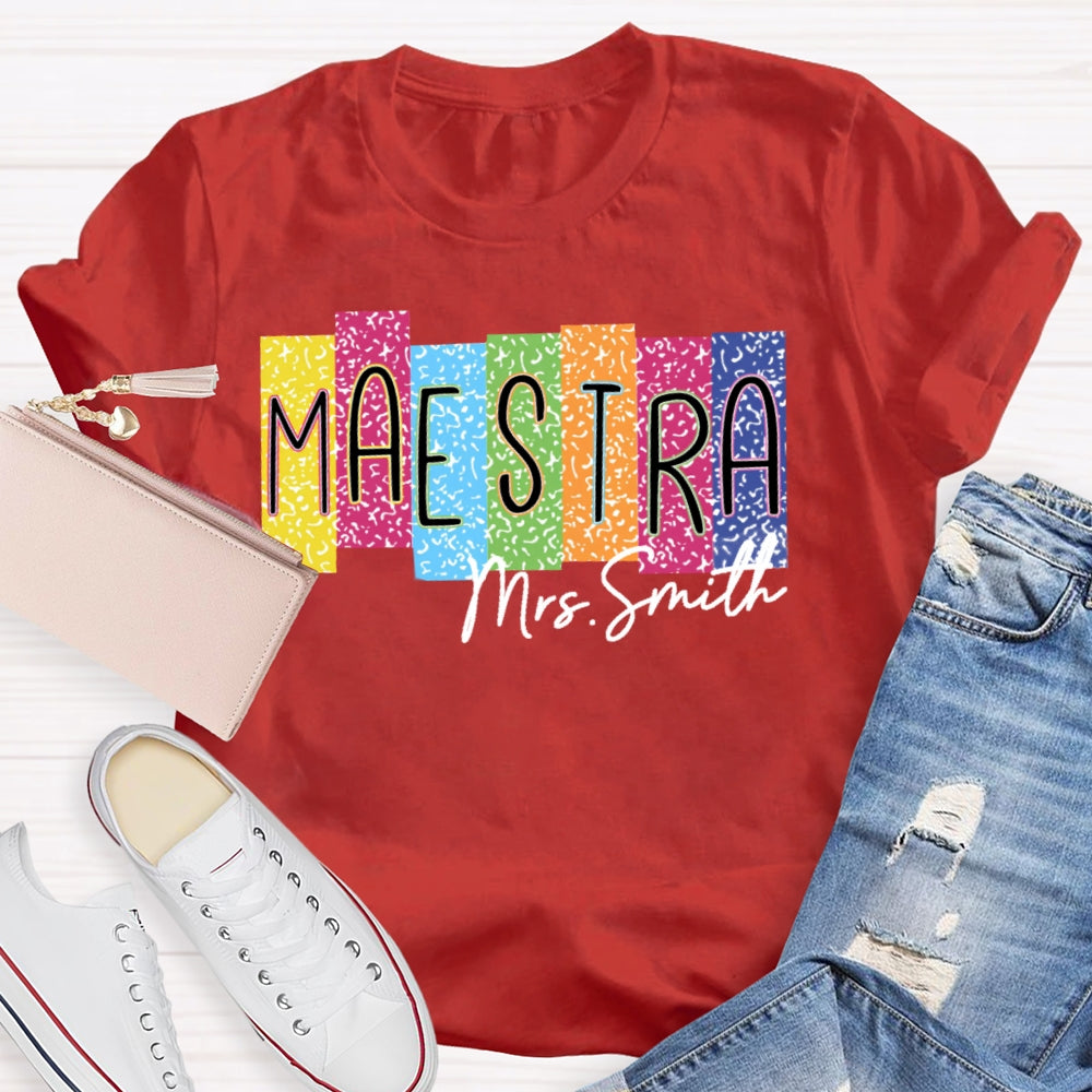 Personalized Name Maestra Colorful Leopard Print T-shirt
