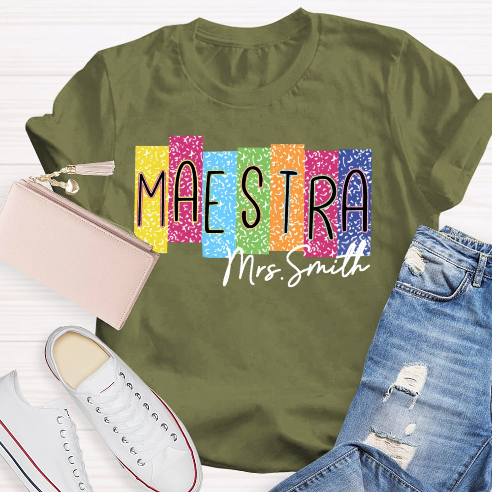 Personalized Name Maestra Colorful Leopard Print T-shirt