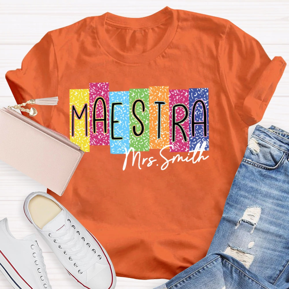 Personalized Name Maestra Colorful Leopard Print T-shirt