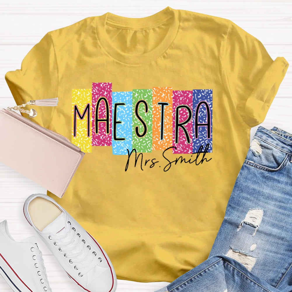 Personalized Name Maestra Colorful Leopard Print T-shirt