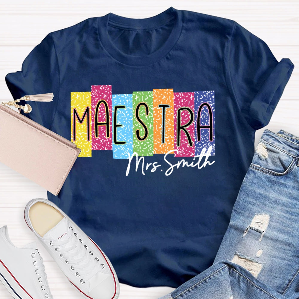 Personalized Name Maestra Colorful Leopard Print T-shirt