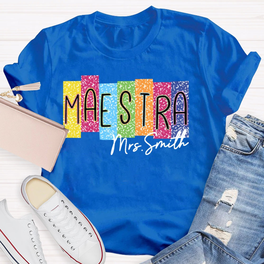 Personalized Name Maestra Colorful Leopard Print T-shirt