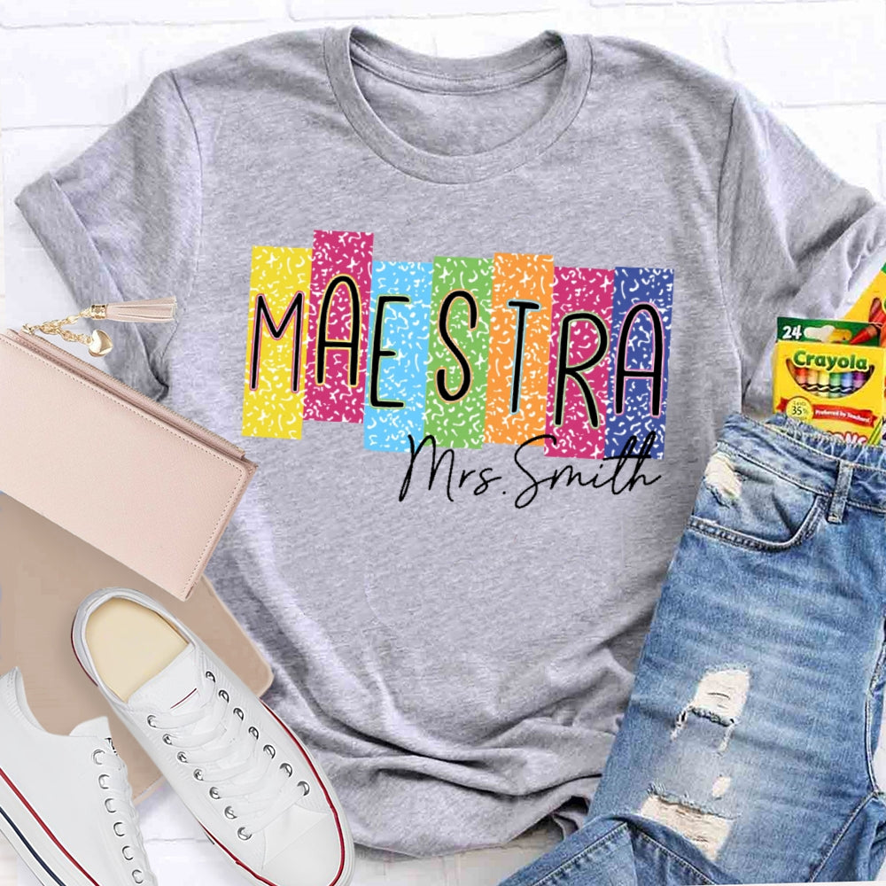 Personalized Name Maestra Colorful Leopard Print T-shirt