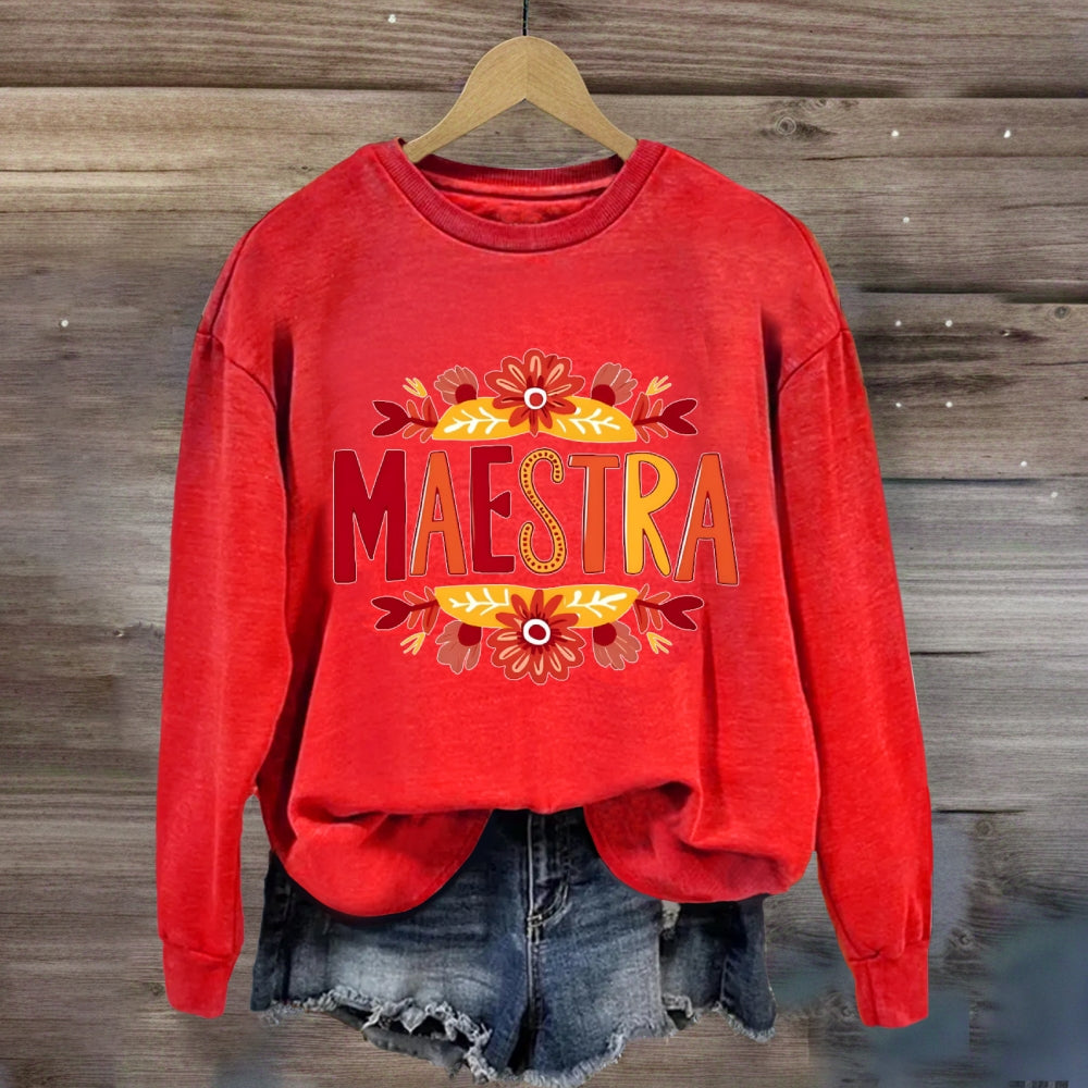 Vintage Floral Maestra Teacher Sweatshirt