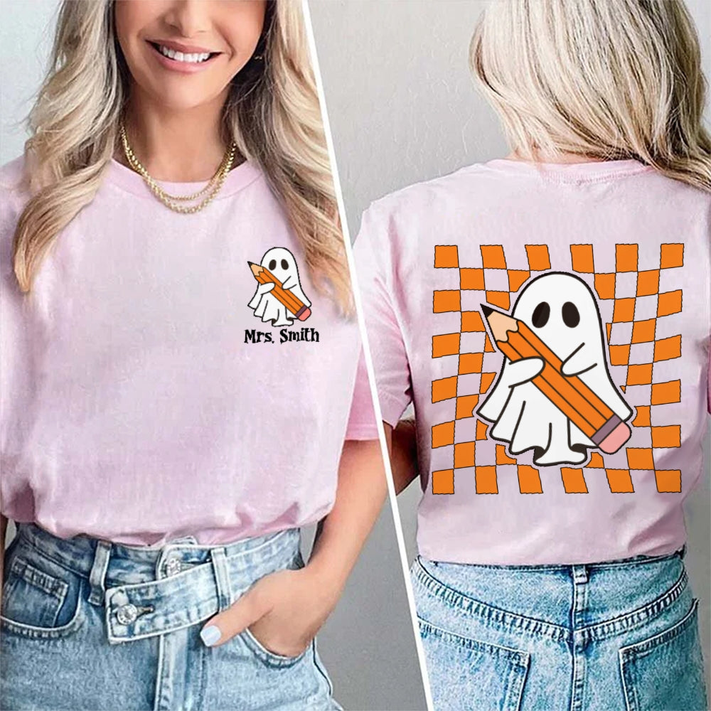 Personalized Name Spooky Halloween Funny Double Printed T-shirt