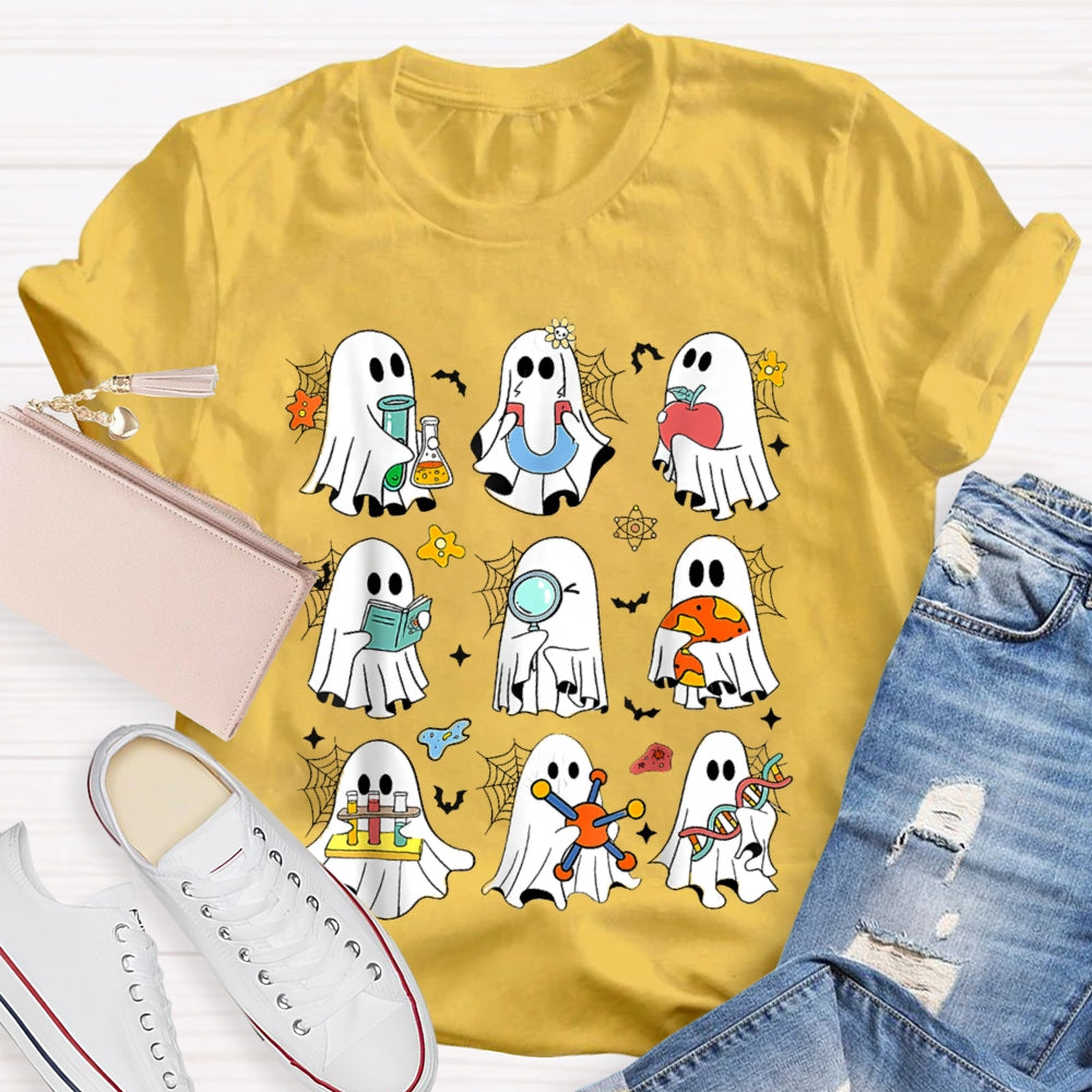 Nine Little Ghosts Doing Science Experiments Funny Halloween T-shirt
