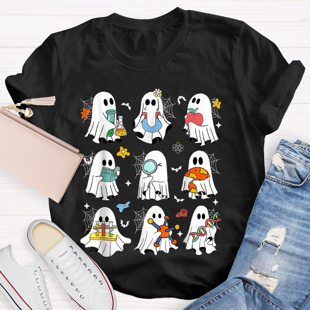 Nine Little Ghosts Doing Science Experiments Funny Halloween T-shirt