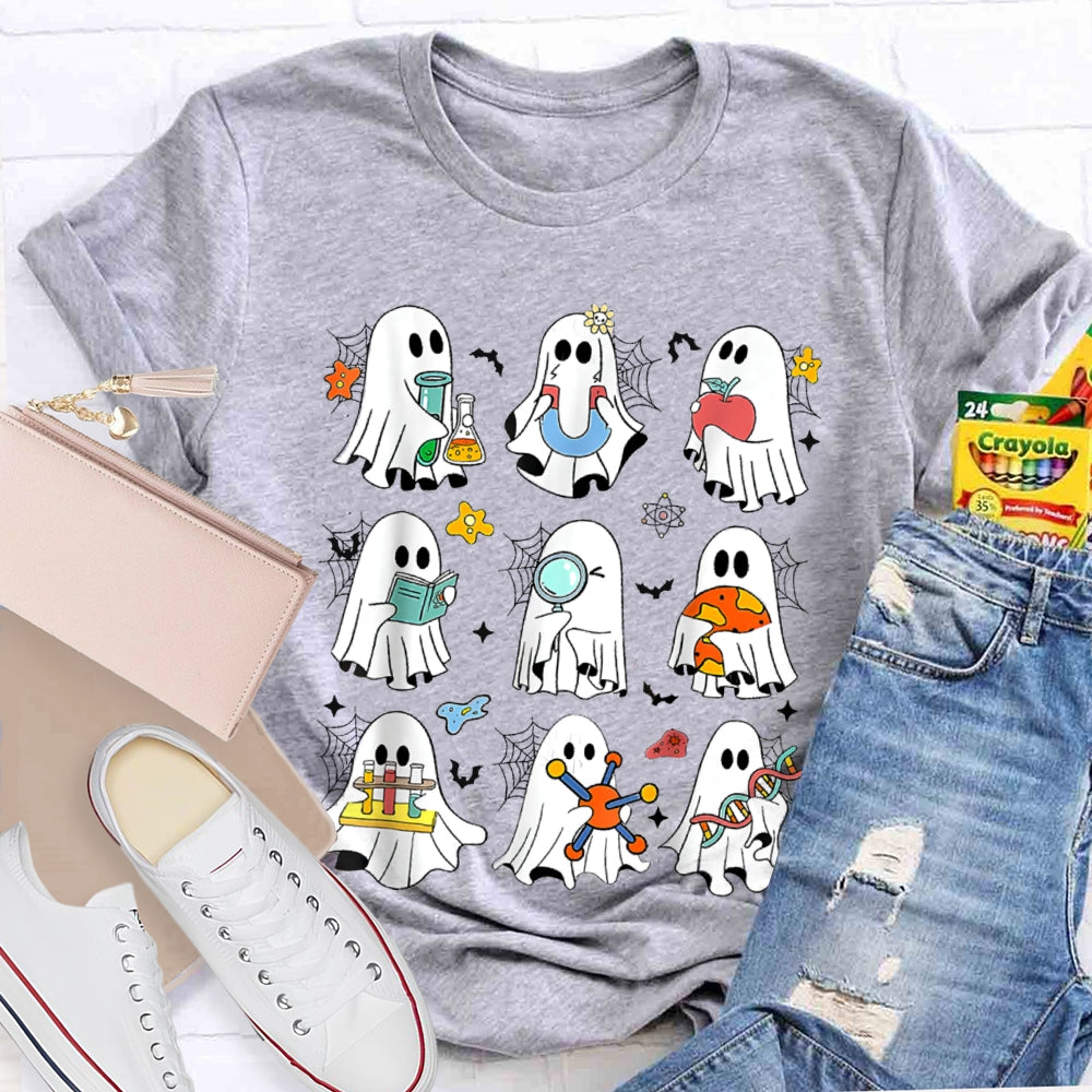 Nine Little Ghosts Doing Science Experiments Funny Halloween T-shirt