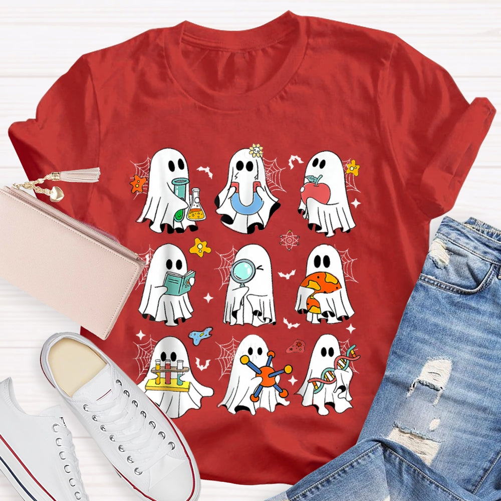 Nine Little Ghosts Doing Science Experiments Funny Halloween T-shirt