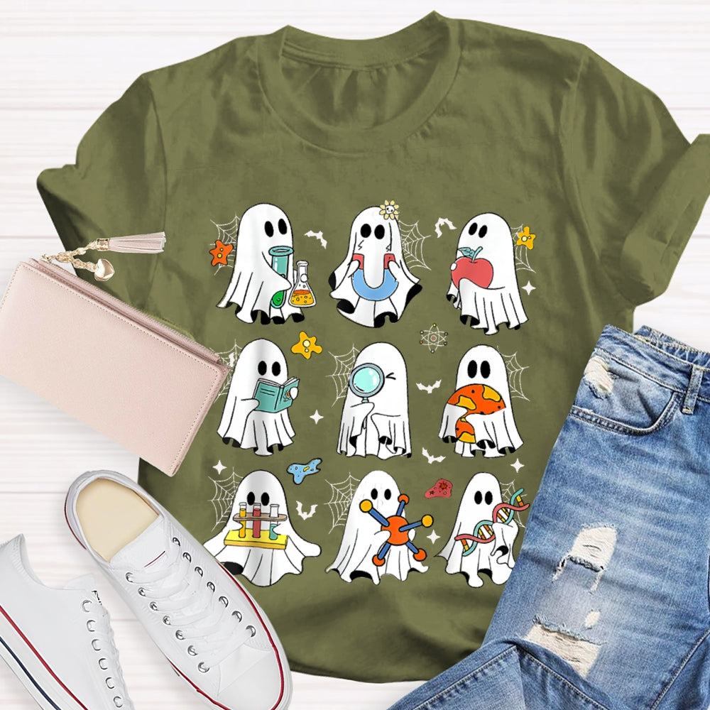 Nine Little Ghosts Doing Science Experiments Funny Halloween T-shirt