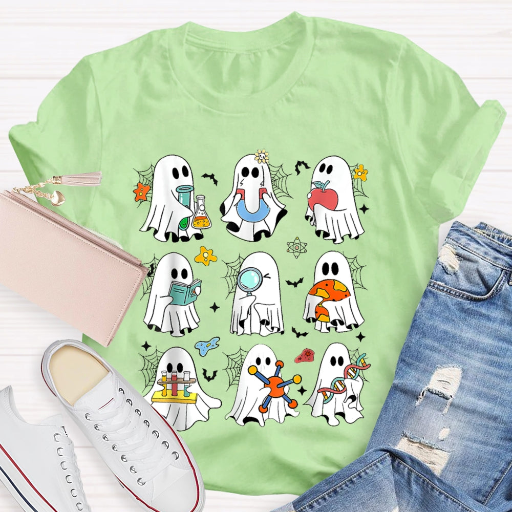 Nine Little Ghosts Doing Science Experiments Funny Halloween T-shirt