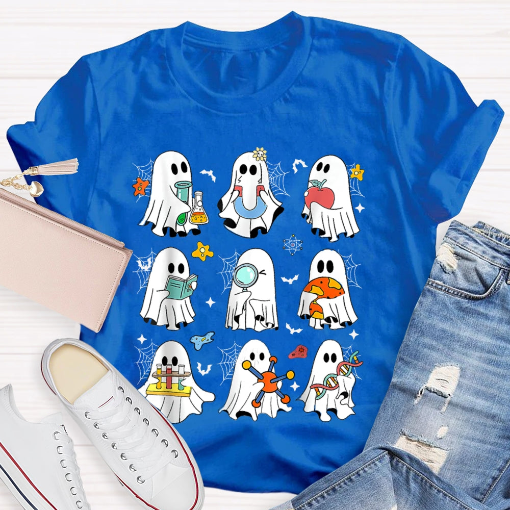 Nine Little Ghosts Doing Science Experiments Funny Halloween T-shirt