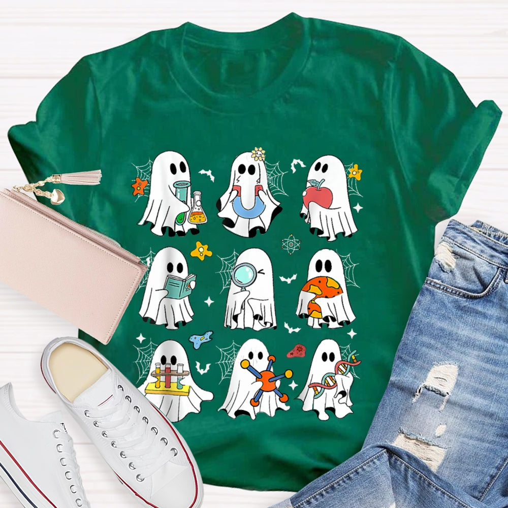 Nine Little Ghosts Doing Science Experiments Funny Halloween T-shirt