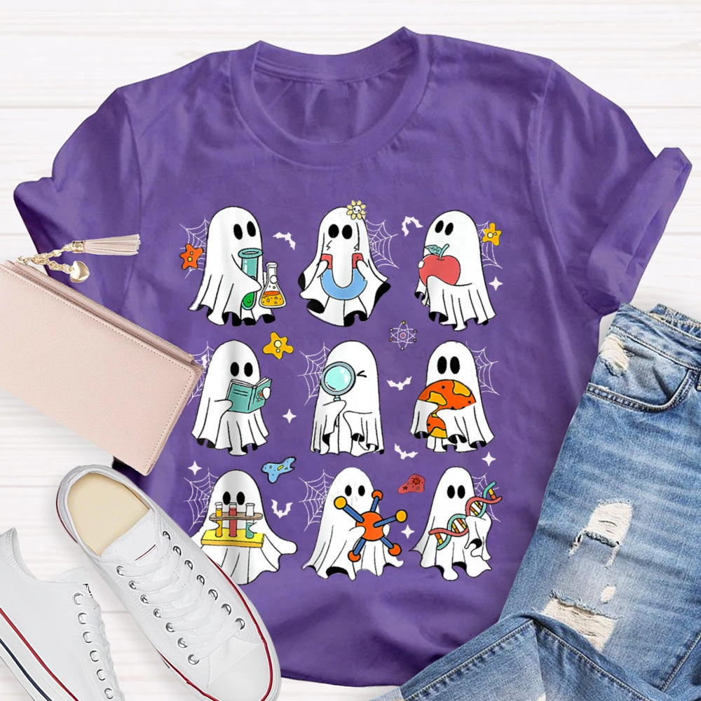 Nine Little Ghosts Doing Science Experiments Funny Halloween T-shirt