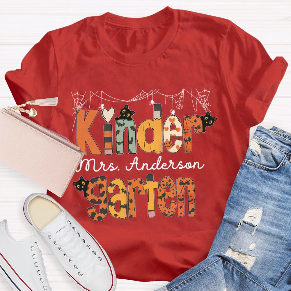 Personalized Name Kinder Garten Orange Polka Dot Font T-shirt
