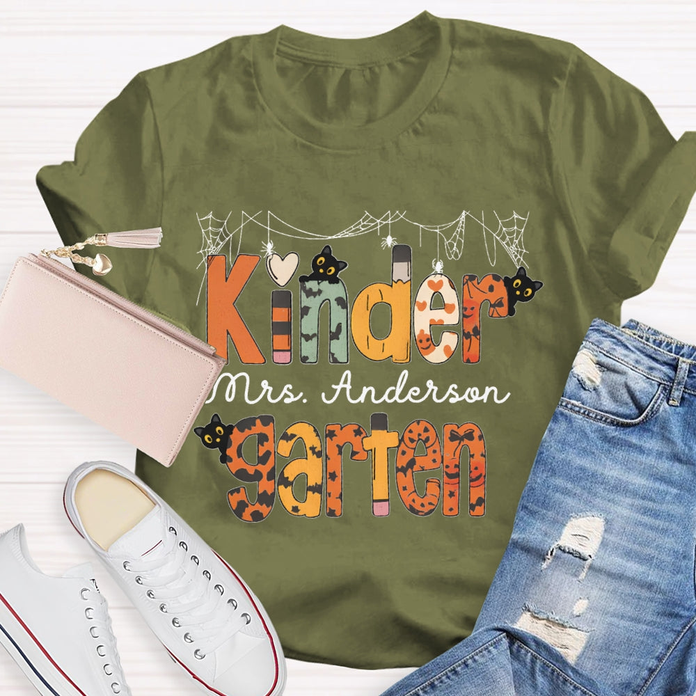 Personalized Name Kinder Garten Orange Polka Dot Font T-shirt